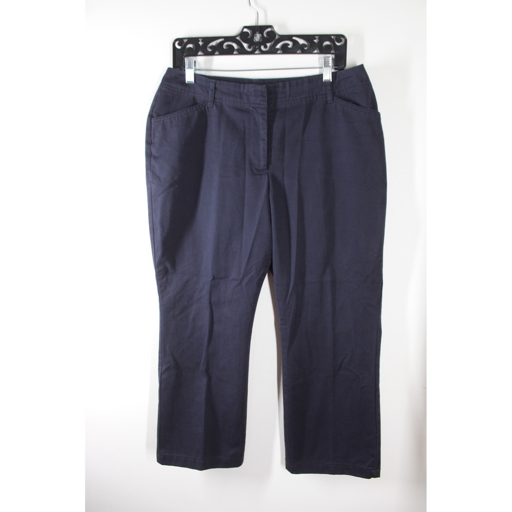 Lands End 10P Navy Blue Chino Pants Straight Leg Petite Cotton Blend